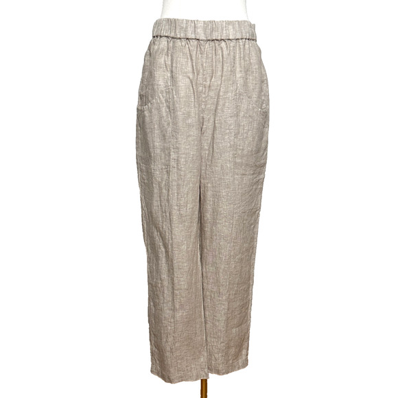 Quince NWT European Linen Flax Tan Flax Elastic Waist Ankle Pants Medium Coastal - Picture 1 of 8